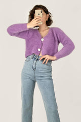Orchid V-Neck Fuzzy Knit Cropped Cardigan