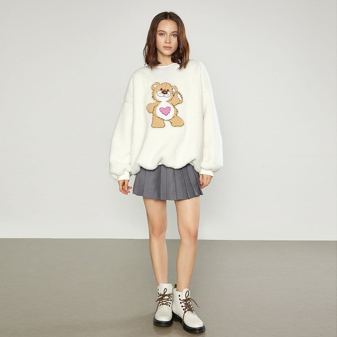 Miah Ivory Cartoon Pattern Teddy Sweatshirt