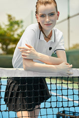 White Contrast Trim Embroidery Polo T-shirt