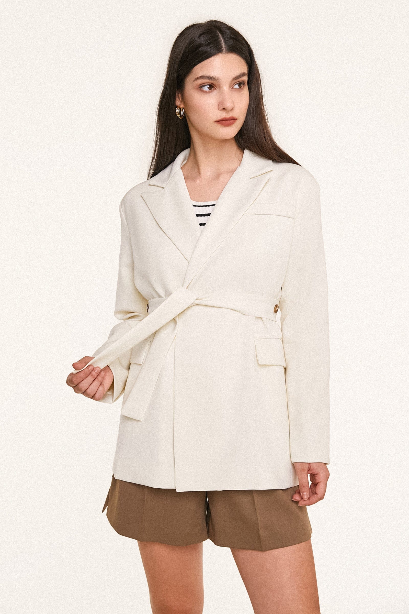 White Strap Detail Oversized Blazer