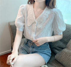Wellesley Lace Vintage Neck White Blouse