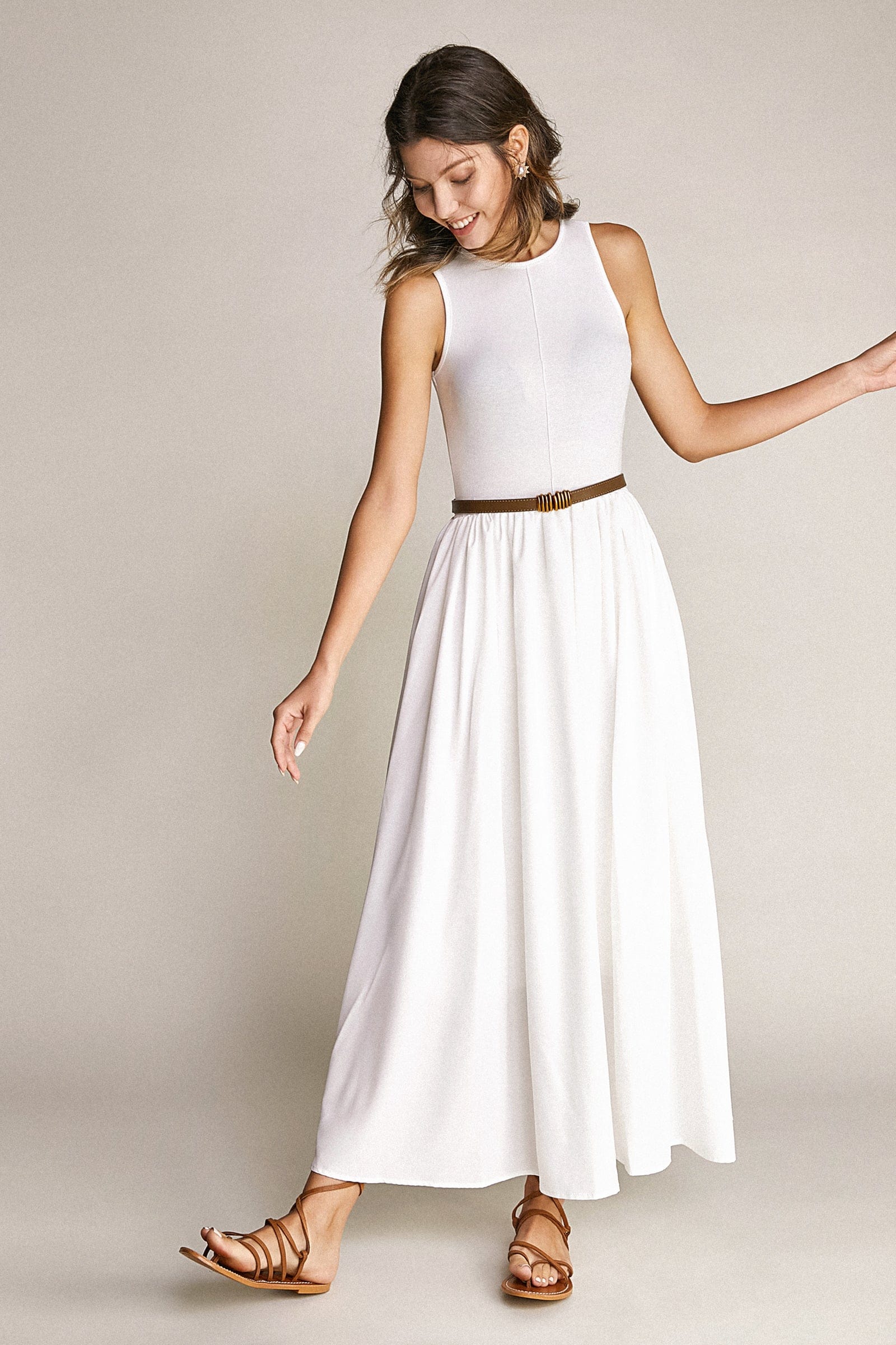 White Knit Tank Bodice Maxi Dress