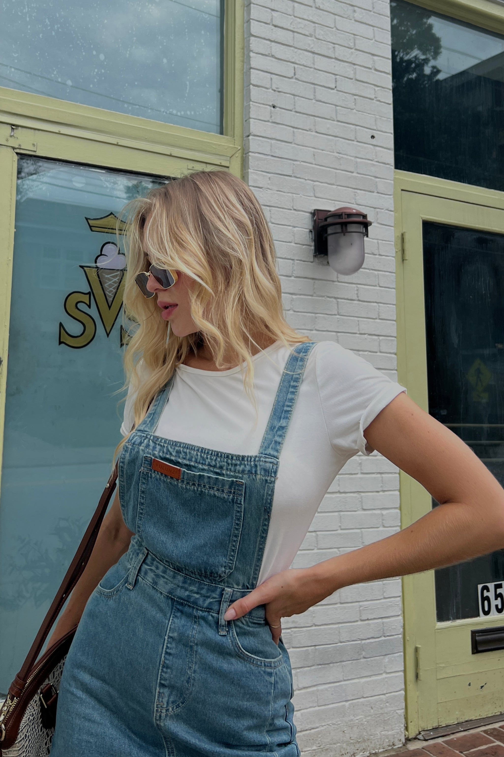 Medium Blue Side Slit Denim Overall Dress