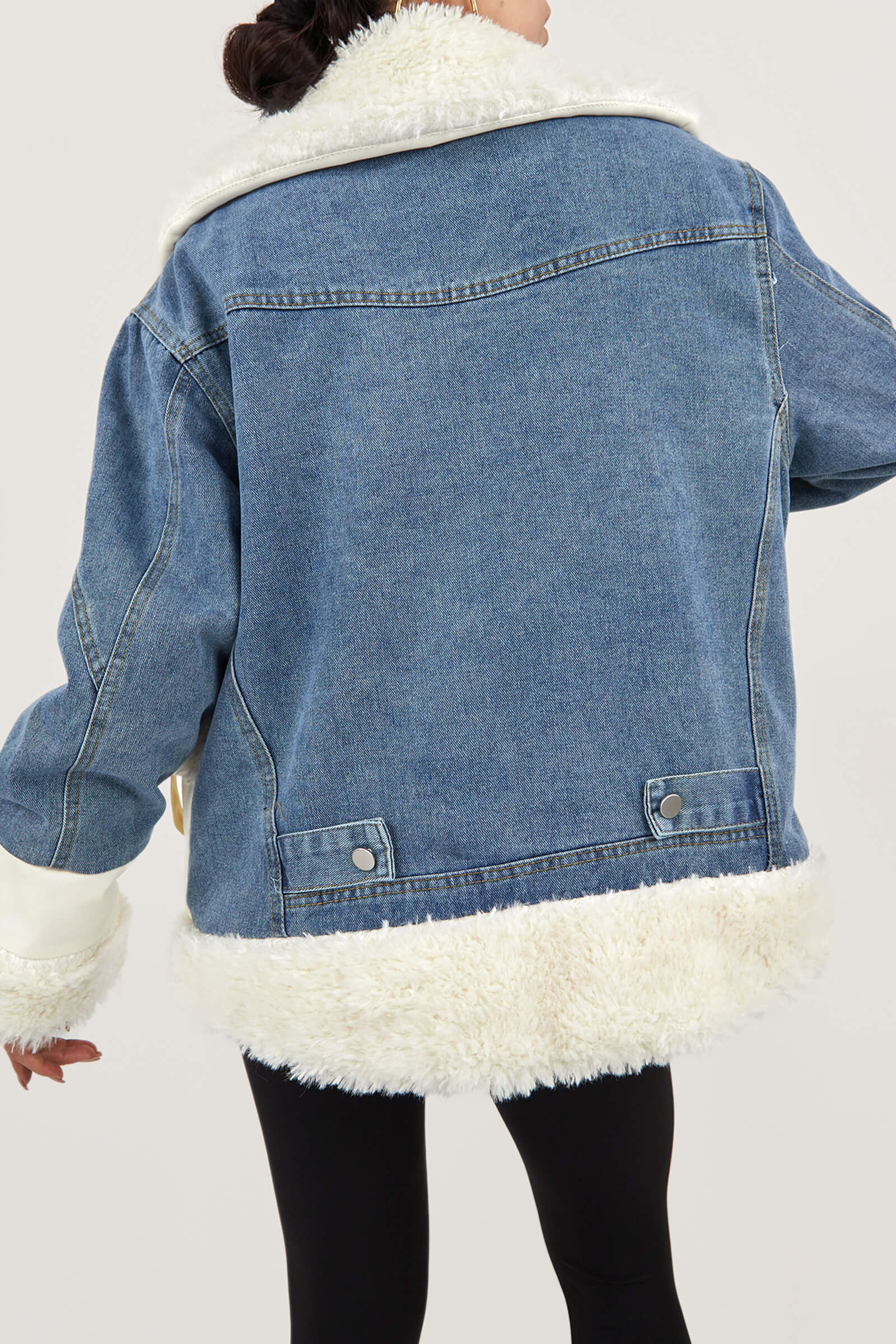 Zip Up Teddy Denim Jacket