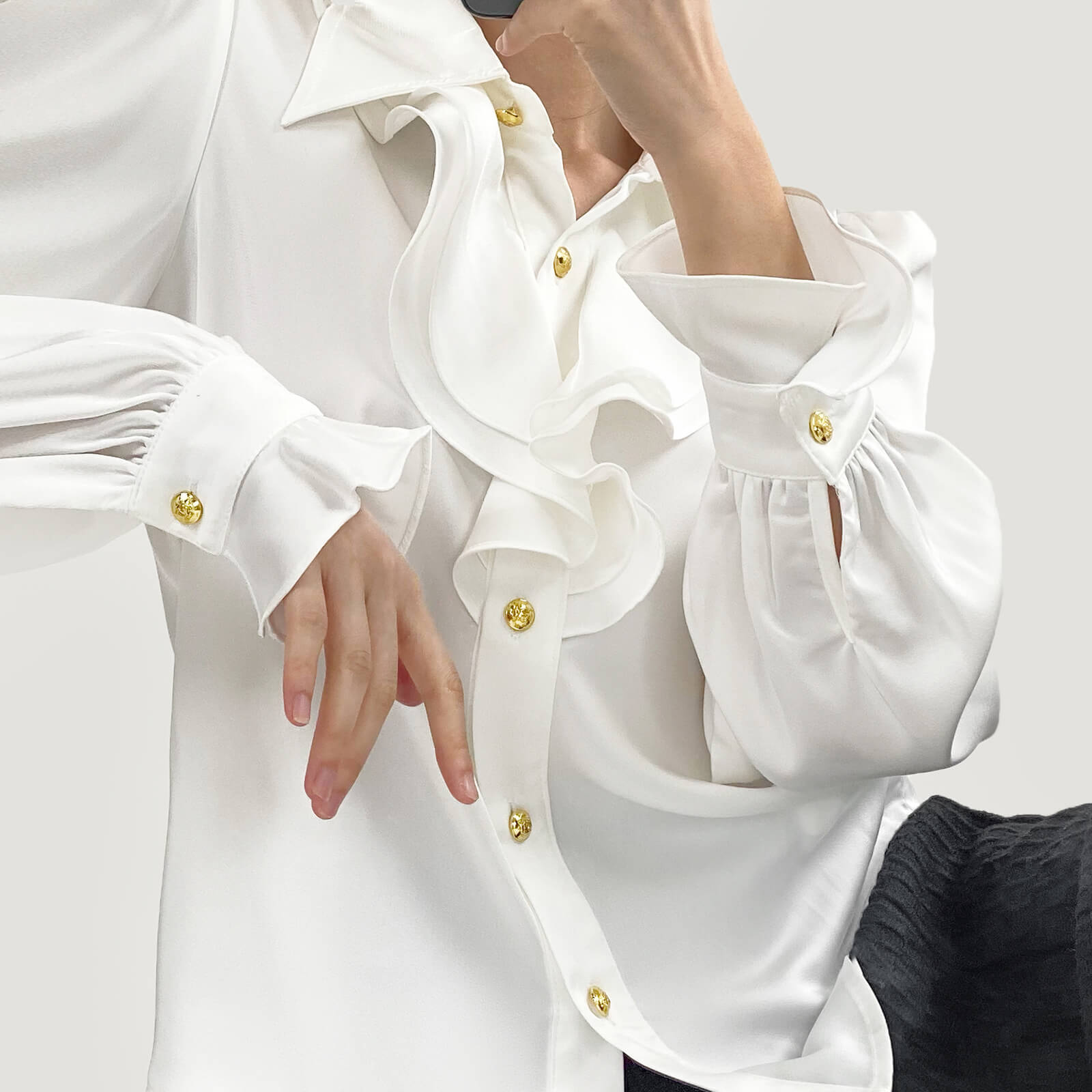 White Ruffle Lantern Sleeve Blouse
