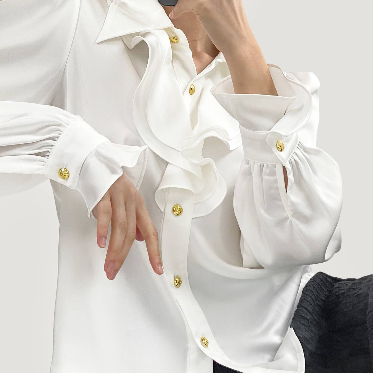 White Ruffle Lantern Sleeve Blouse
