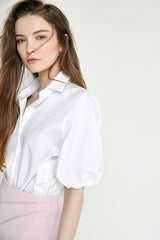 White Short Puff Sleeve Shirt