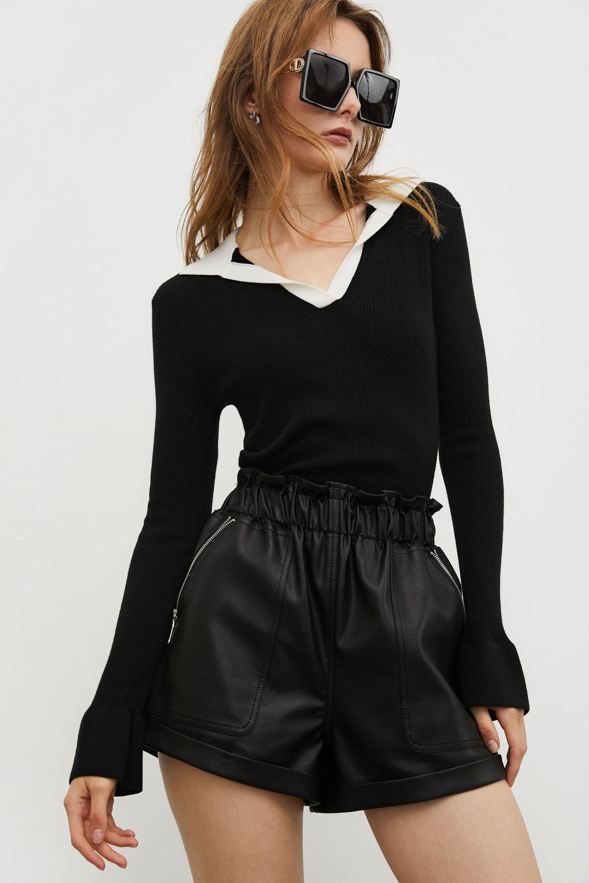 Contrast Collar Black Sweater