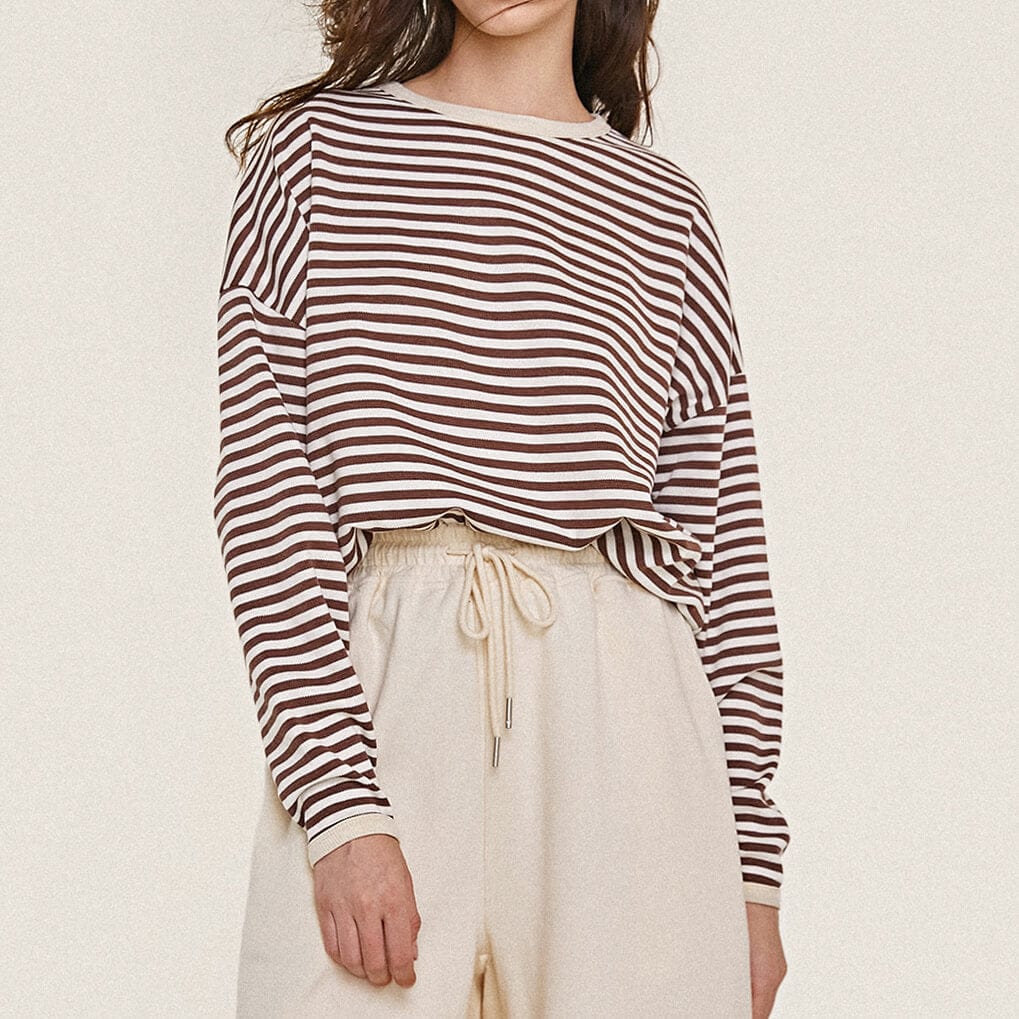 Saddle Brown Striped Oversized Sweatshirt