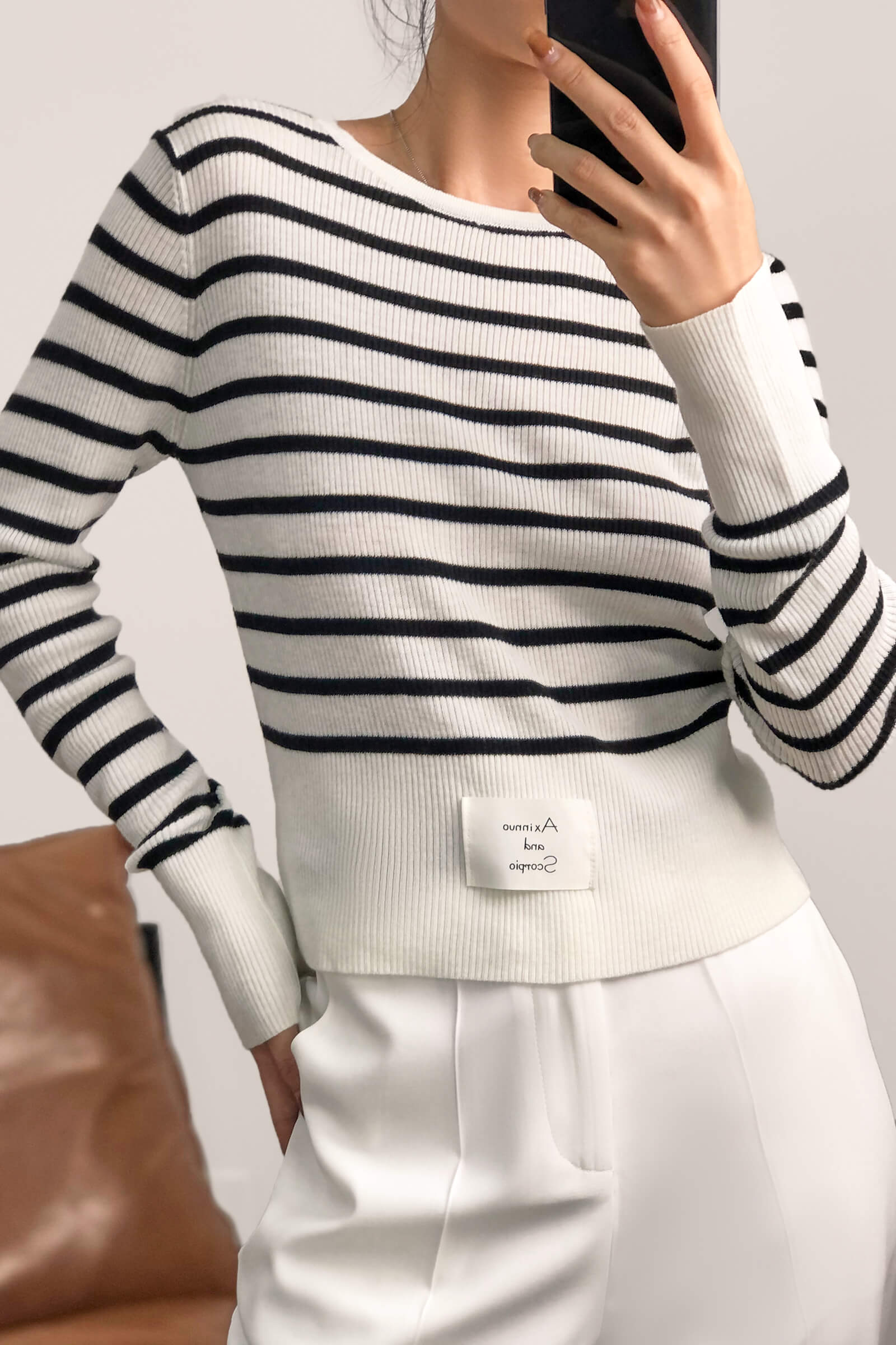White Appliqued Striped Wool-Blend Sweater