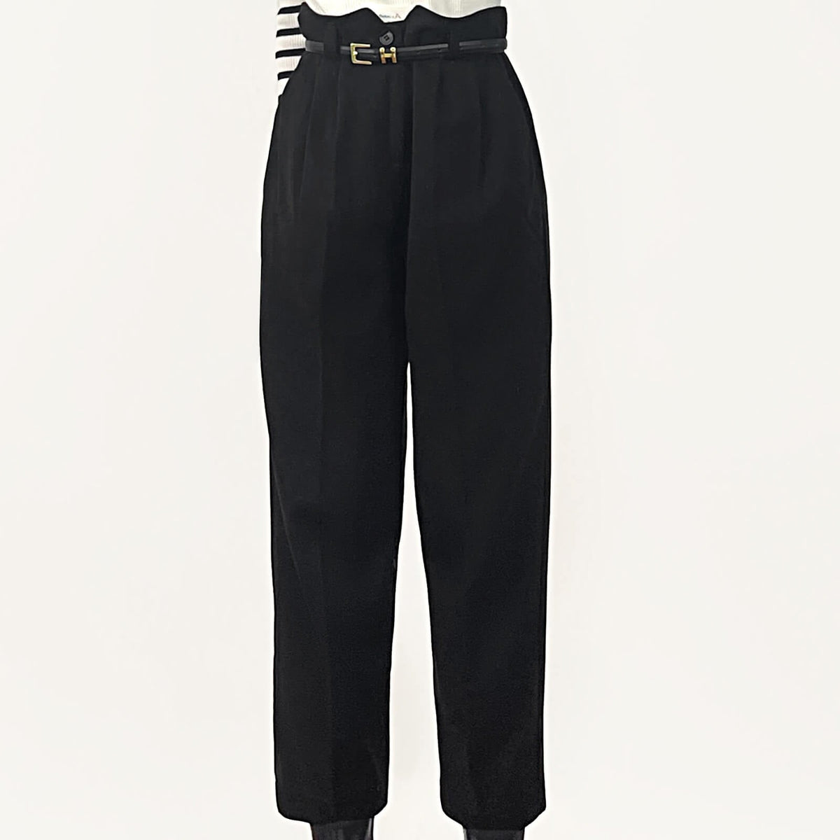 Black Belted Tapered Work Pants