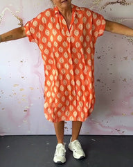Loose lapel printed shirt dress