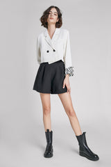 Black Pleat Detail High Waisted Shorts