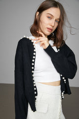 Willie Black Faux Pearl Decor Cardigan
