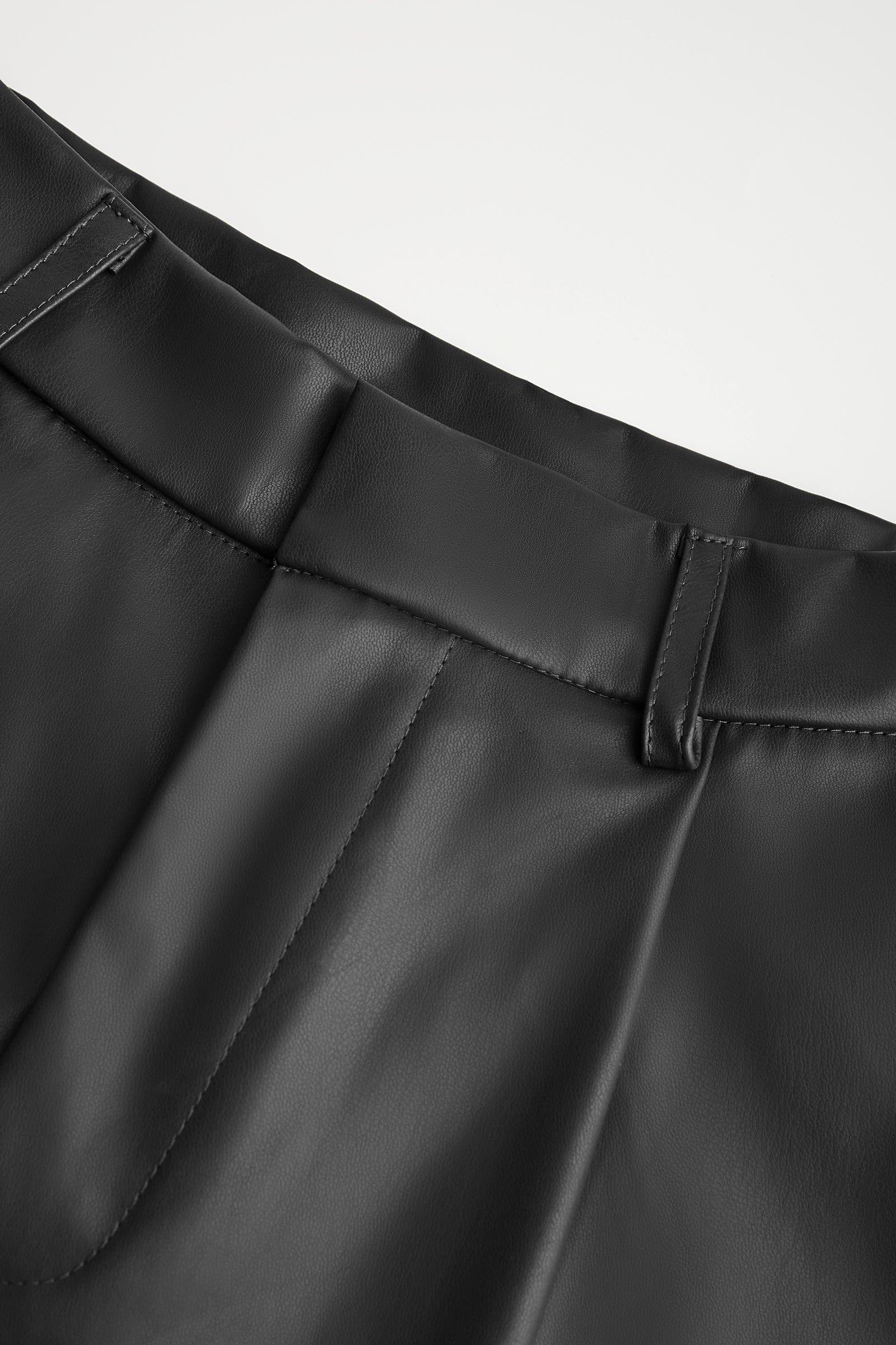Black Vegan Leather Pleat Detail High Rise Shorts