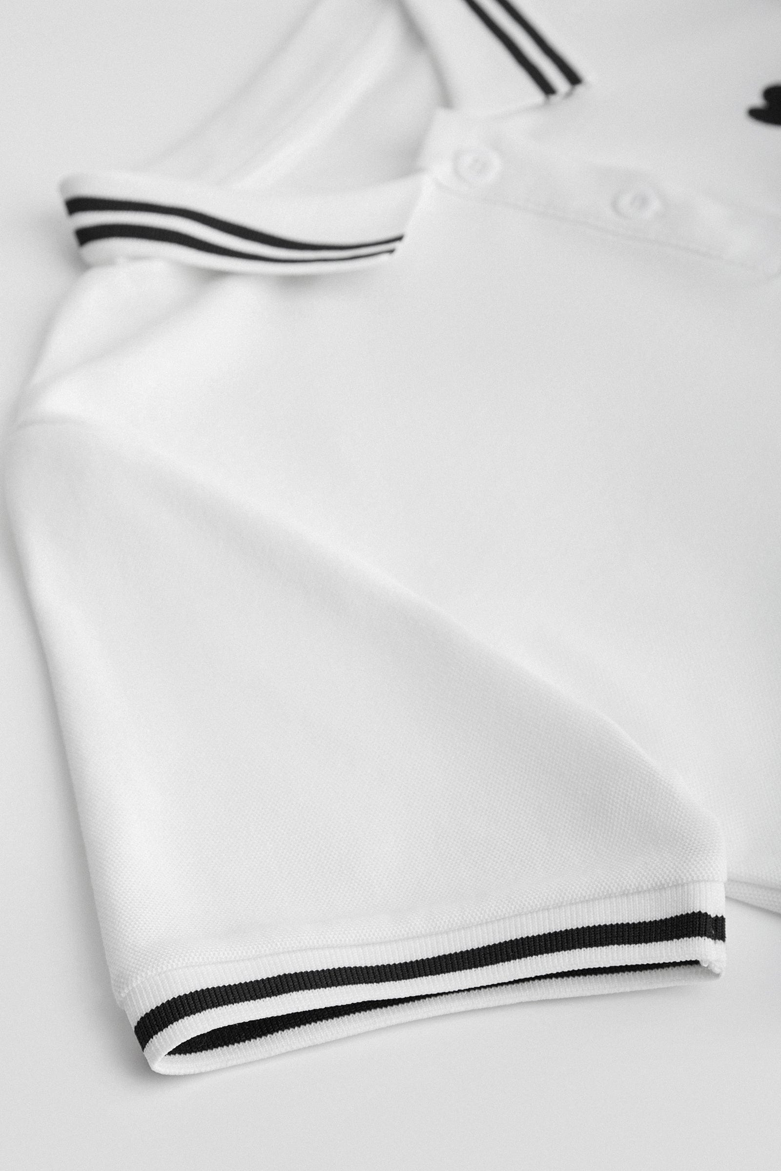 White Contrast Trim Embroidery Polo T-shirt