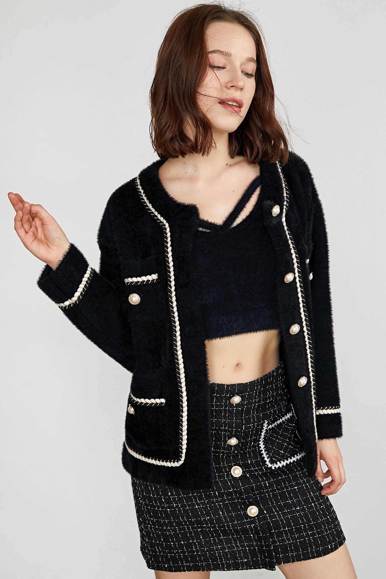 Yasmina Black Drop Shoulder Chunky Knit Cardigan