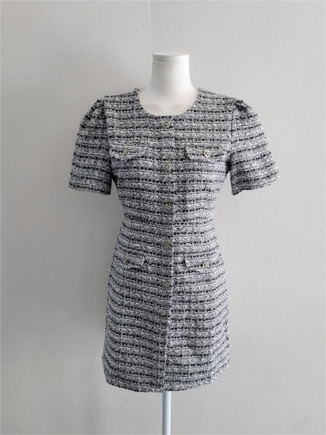 Crewneck Tweed Grey Mini Dress