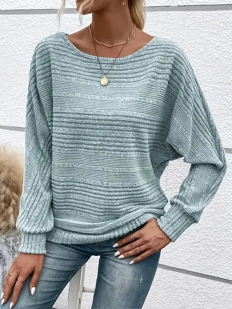Soft Solid Batwing Sleeve Pullover Long Sleeve Top