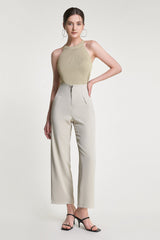 Tan Halterneck Knitted Longline Tank Top