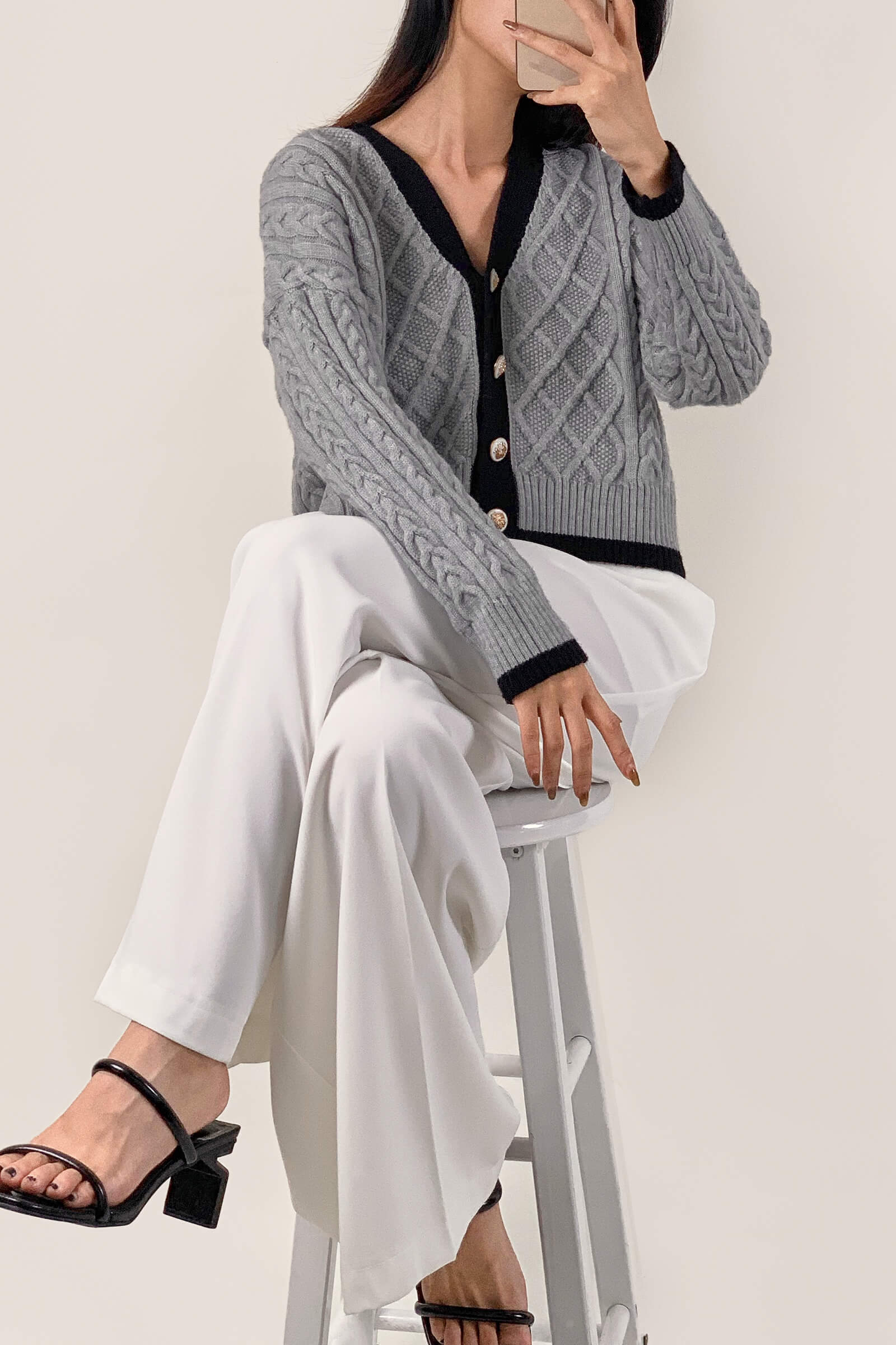 Hildagarde Grey Button-Up Cardigan