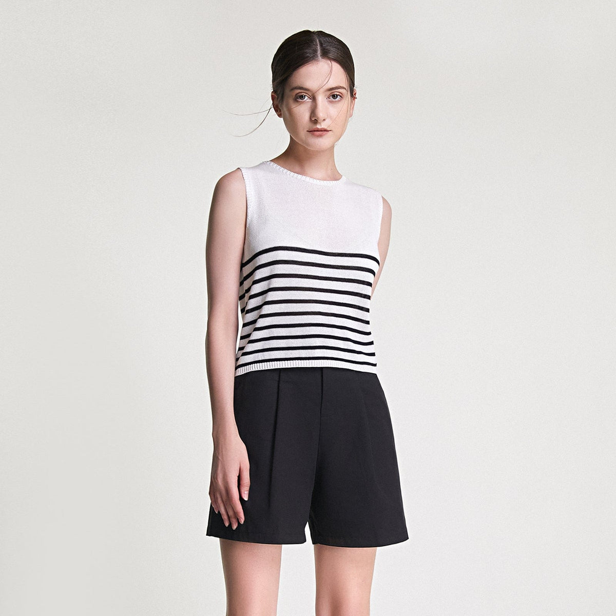 White Striped Knitted Tank Top