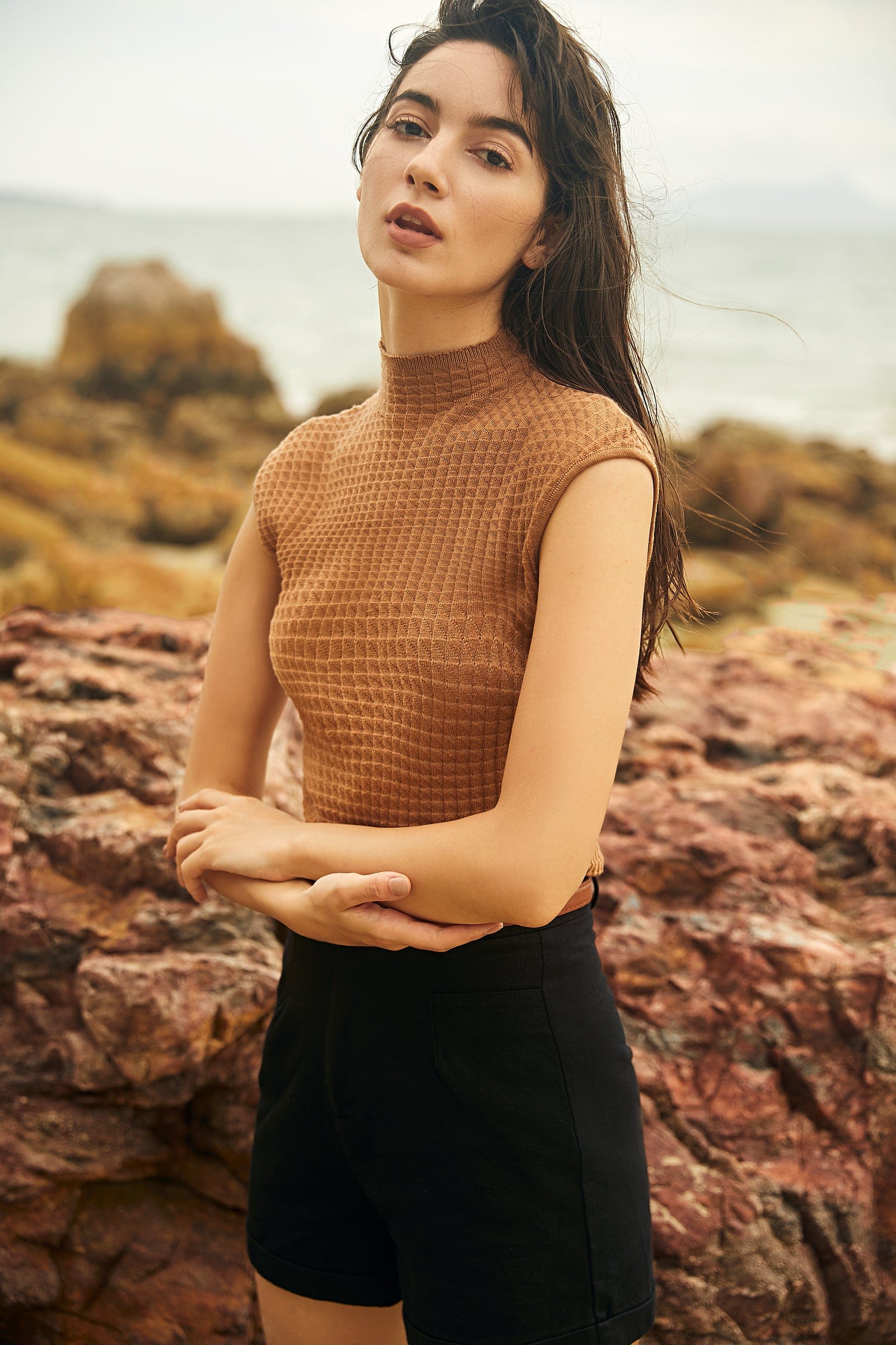 Sienna Mock Neck Textured Knitted Vest