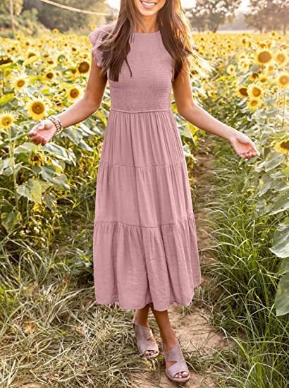 summer casual flowing short midi dress