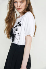 White 3D Flower & Bowknot Decor T-shirt