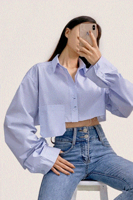 Light Blue Pocket Detail Cropped Shirt