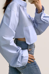 Light Blue Pocket Detail Cropped Shirt