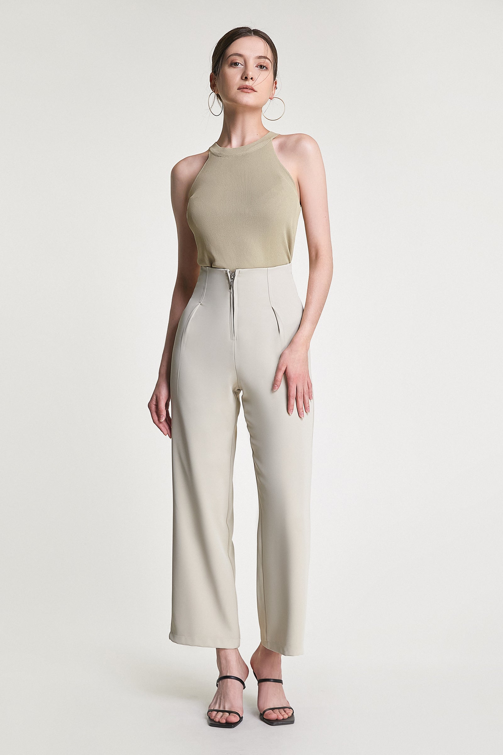 Tan Halterneck Knitted Longline Tank Top