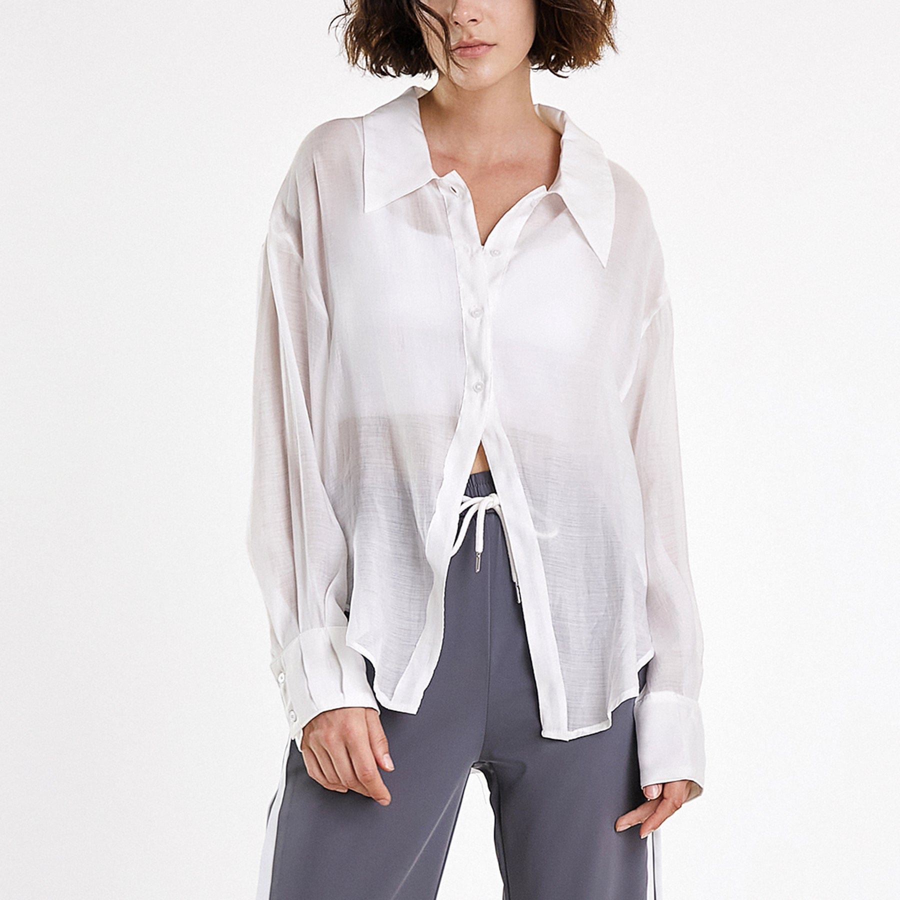 White Button-Up Drop Shoulder Oversized Shirt
