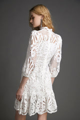 White Lace High Neck Bodycon Mini Dress