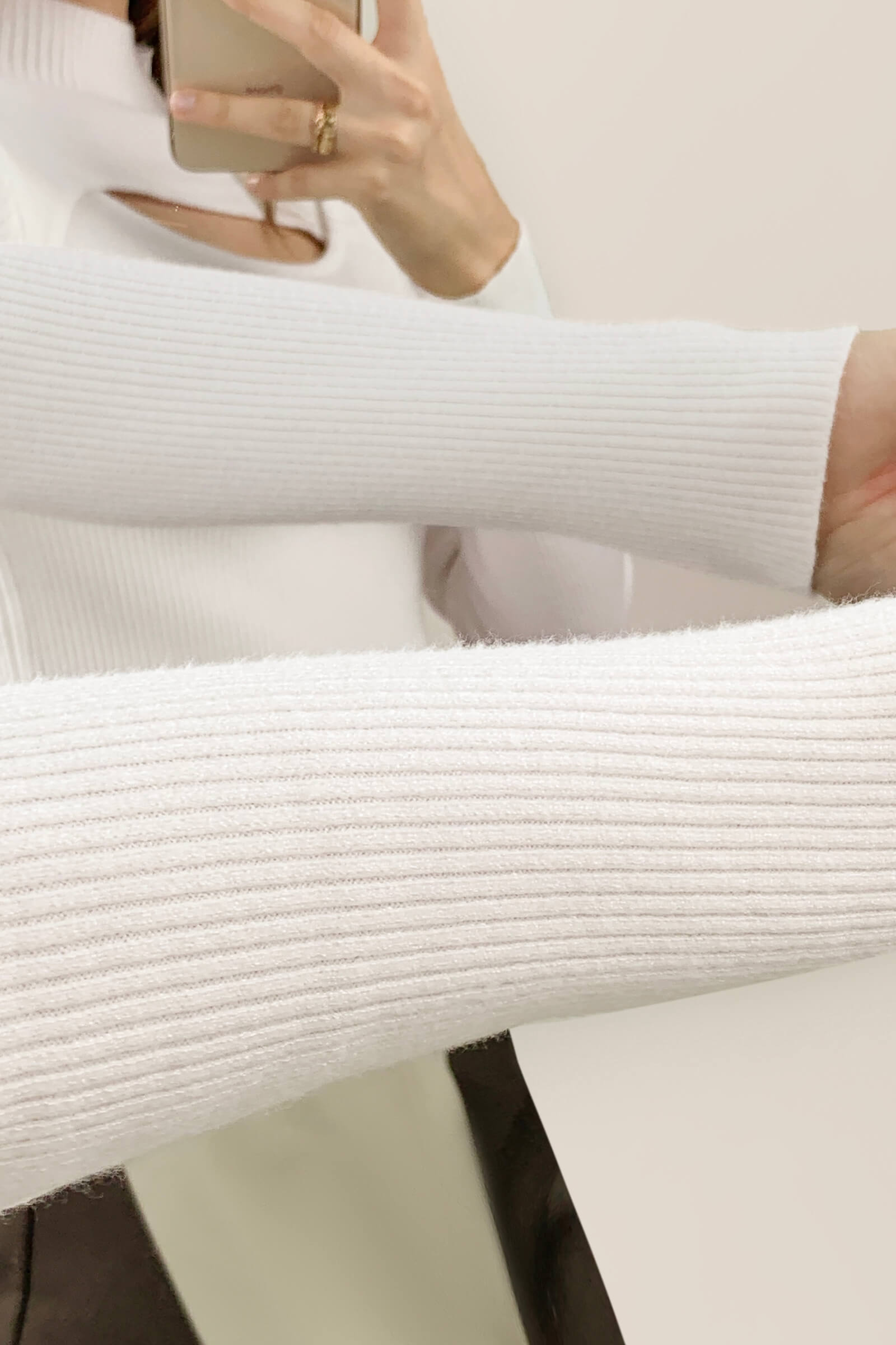 White Mock Neck Front Cut Out Ribbed Knit Sweater