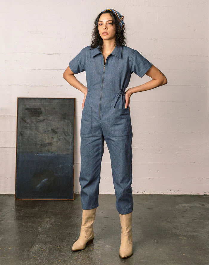 Summer solid color casual fashion zipper jumpsuit