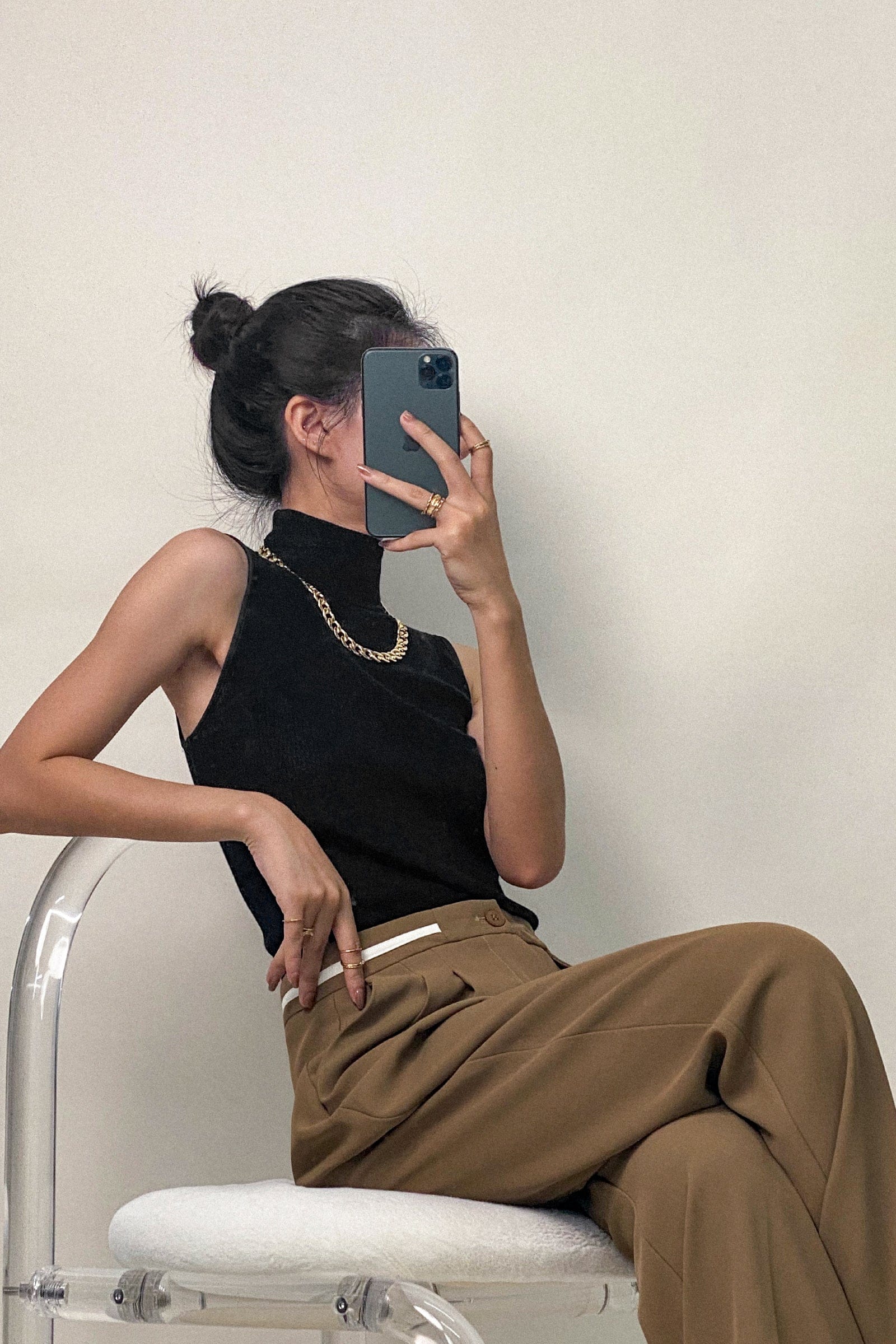Dark Khaki Contrast Strap Detail Wide Leg Work Pants