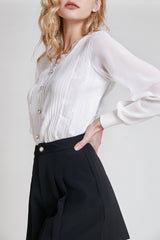 White Lace Detail Mesh Knit Blouse