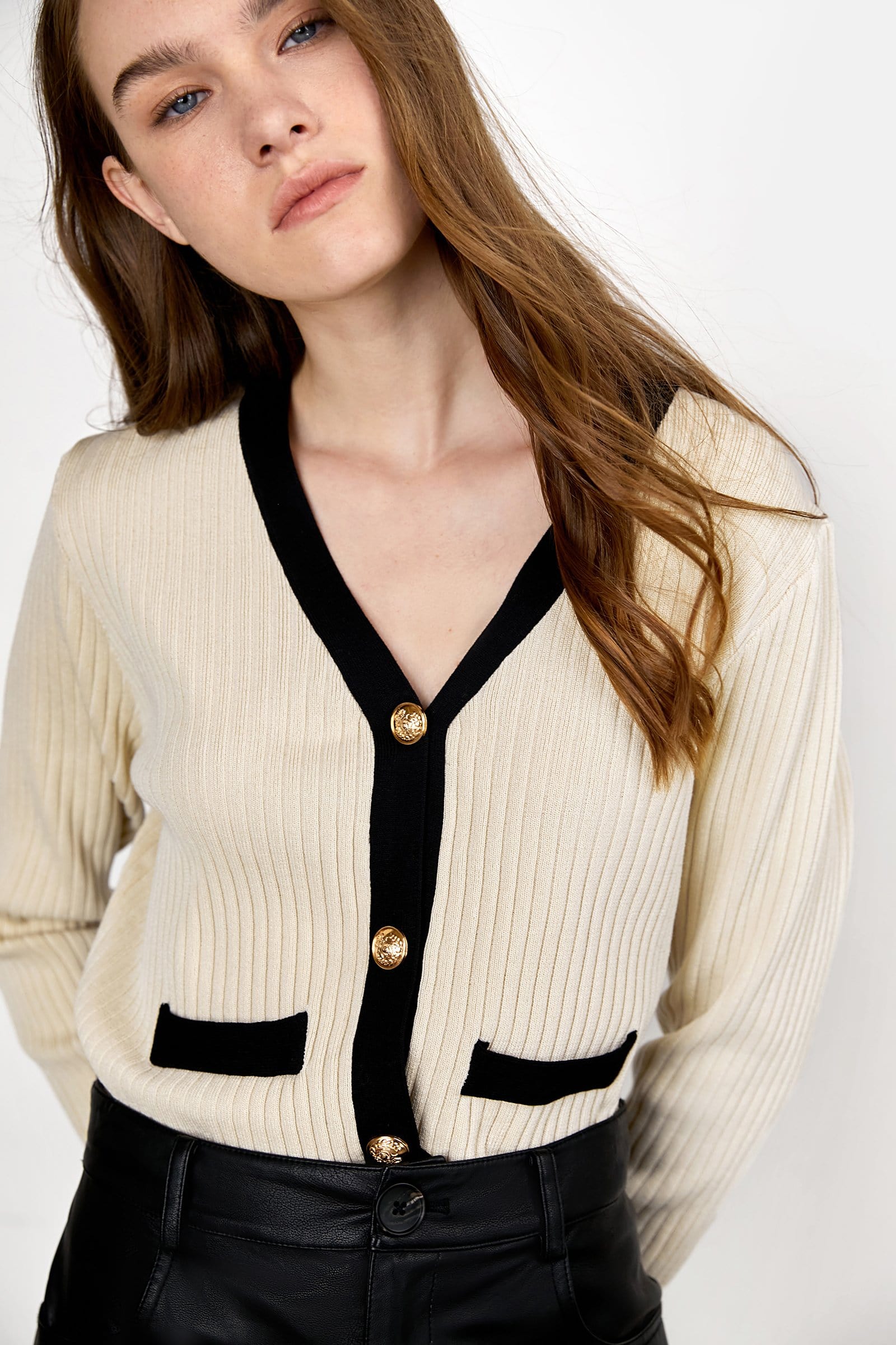 Lealia Beige Contrast Cardigan
