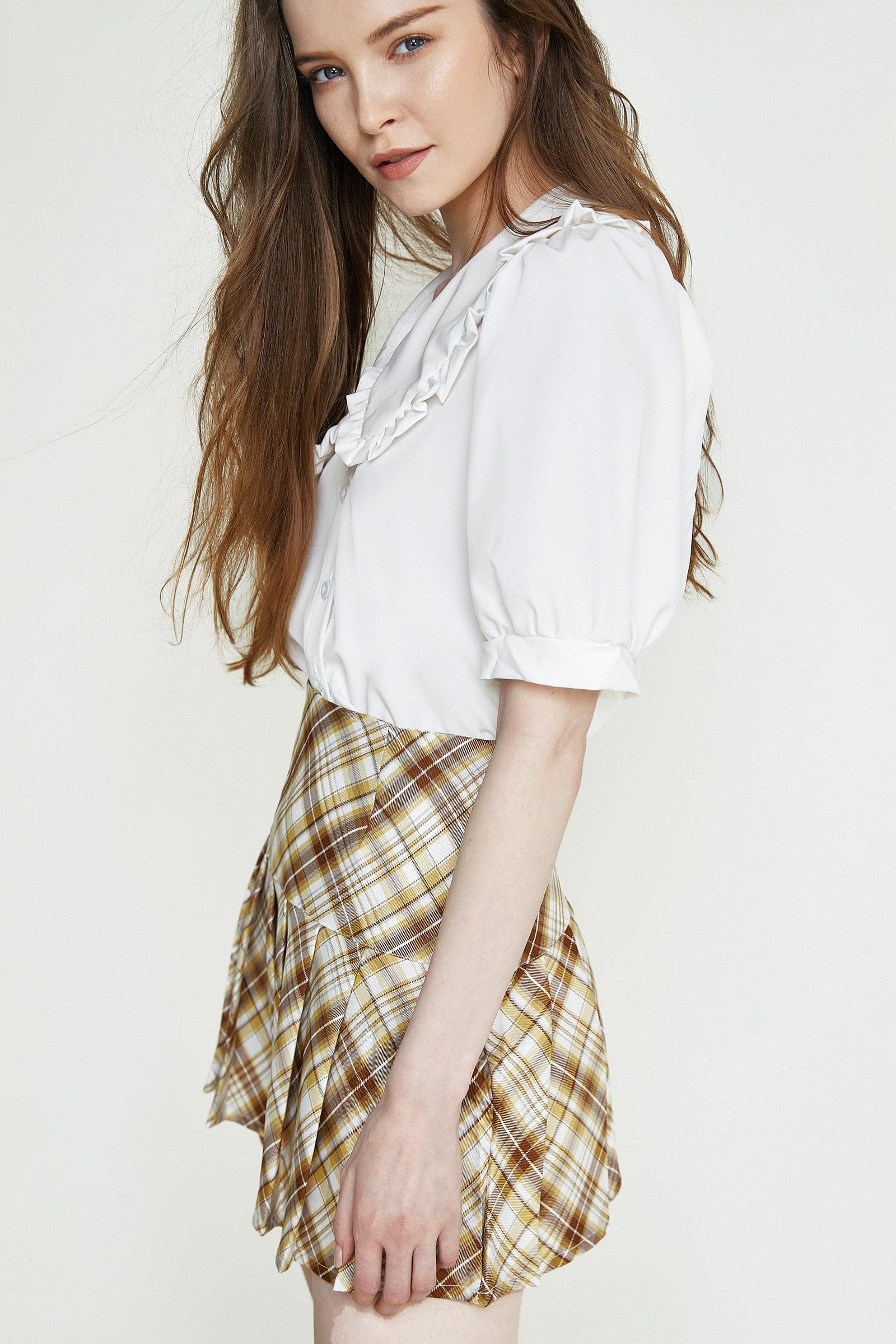 White Puff Sleeve Statement Collar Shirt