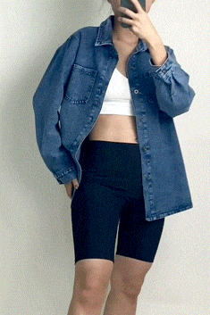 Medium Blue Wash Button-Up Oversized Denim Shacket