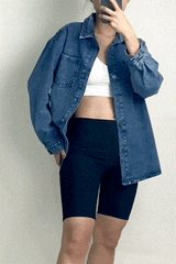 Medium Blue Wash Button-Up Oversized Denim Shacket