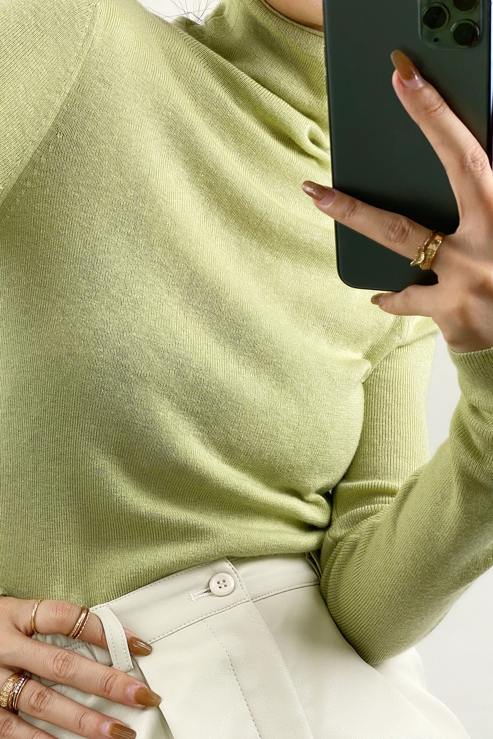 Light Green Basic Wool-Blend Turtleneck Sweater