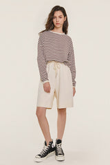 Saddle Brown Striped Oversized Sweatshirt