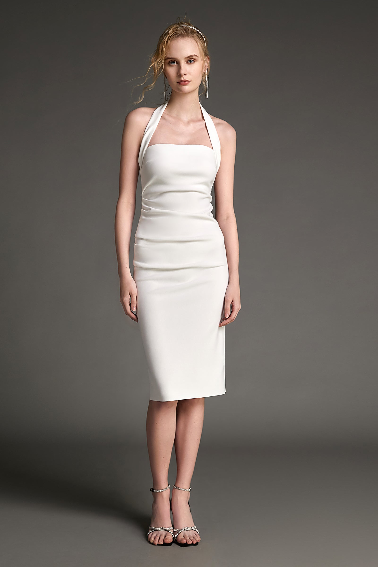 White Halter Bodycon Midi Dress