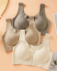 Women's V Neck Front Closure Seamless Wire-free Comfortable Breathable Vest Bra