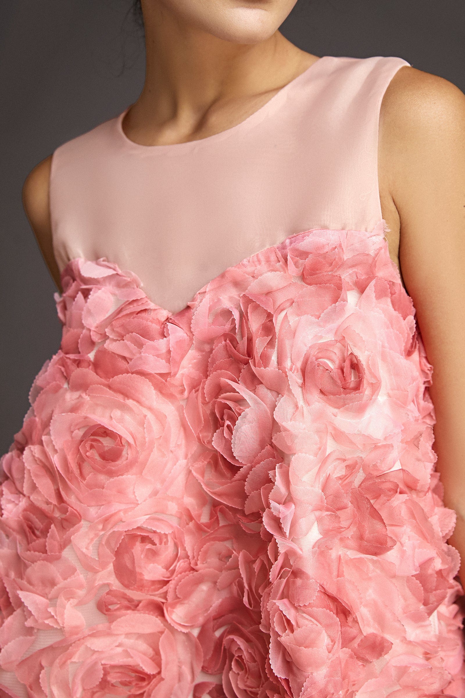 Pink Floral Embroidery Appliqué Sleeveless Mini Dress