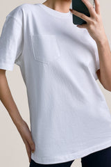 Women's White Chest-Pocket Cotton T-Shirt