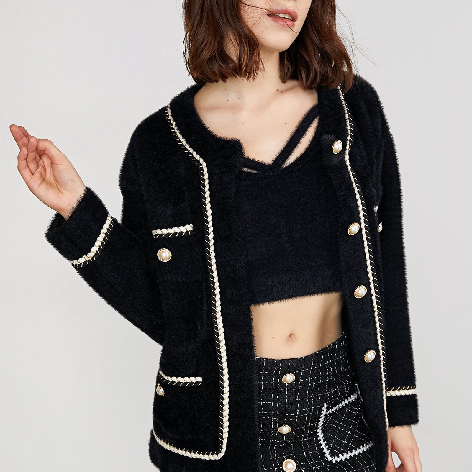 Yasmina Black Drop Shoulder Chunky Knit Cardigan
