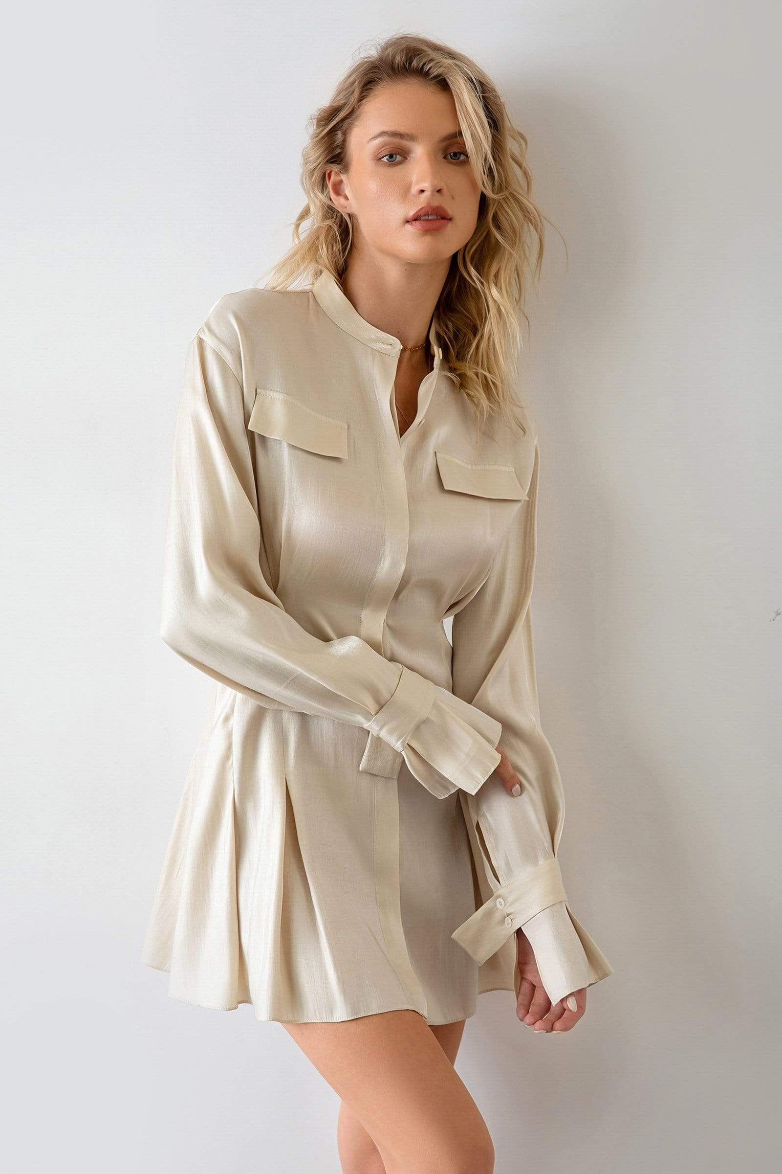 Paris Beige Long Sleeve Mini Dress